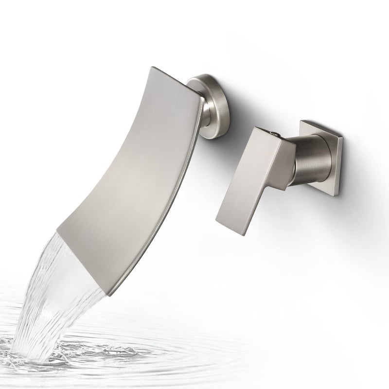 SKOWLL Wall Mount Bathroom Faucet, Brushed Nickel Bathtub Waterfall Sink Faucets, Single Handle Bathroom Lavatory Faucet - Image 1